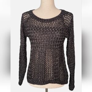 Guess Women's Open Knit Metallic Black Sweater